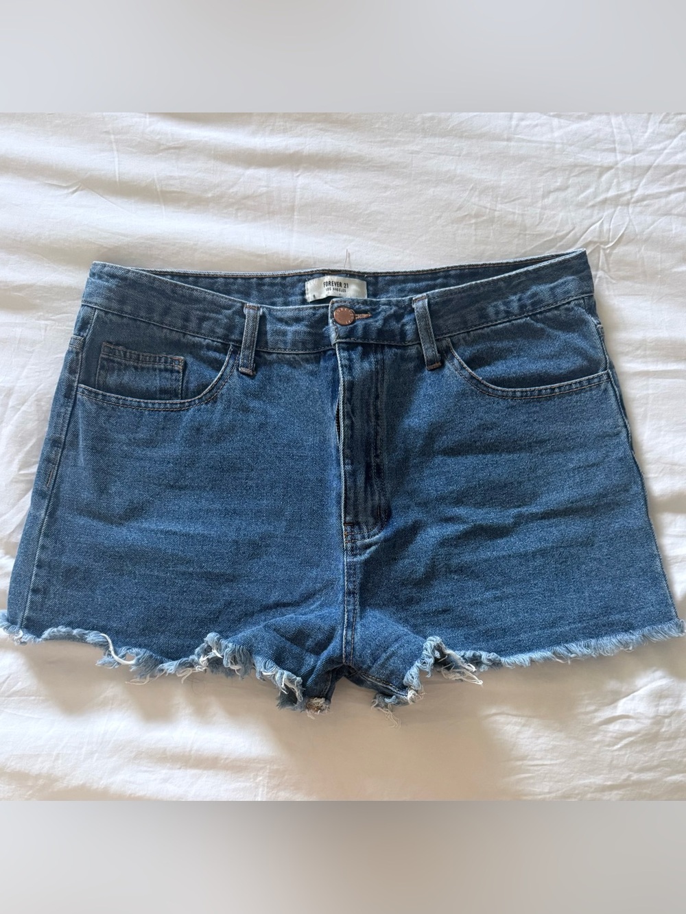 Forever 21 Dark Blue Frayed-Hem Denim Shorts